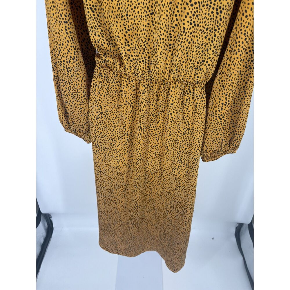 Mustard Yellow Animal Print Wrap Dress | Long Sleeve V-Neck Midi with Tie Waist - Picture 7 of 7